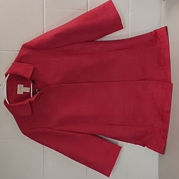 Chico's Fuchsia Pleat Back 3/4 Sleeve Boho Harajuku Textured Jacket - Picture 9 of 9